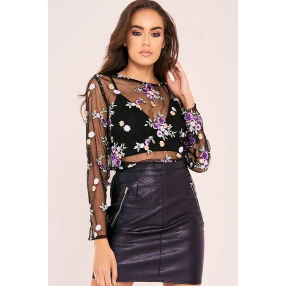 (NWT) Embroidered Mesh Top